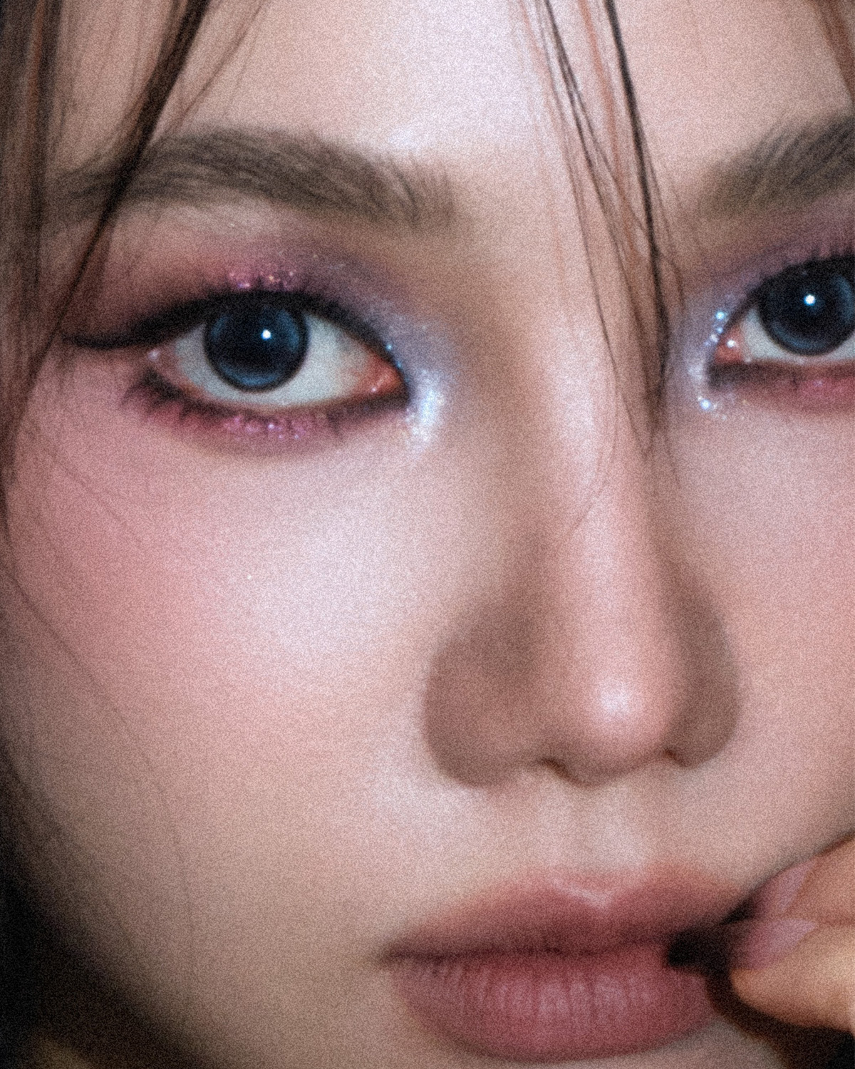 K-Pop Stage — dual eye close-up, blue lenses
